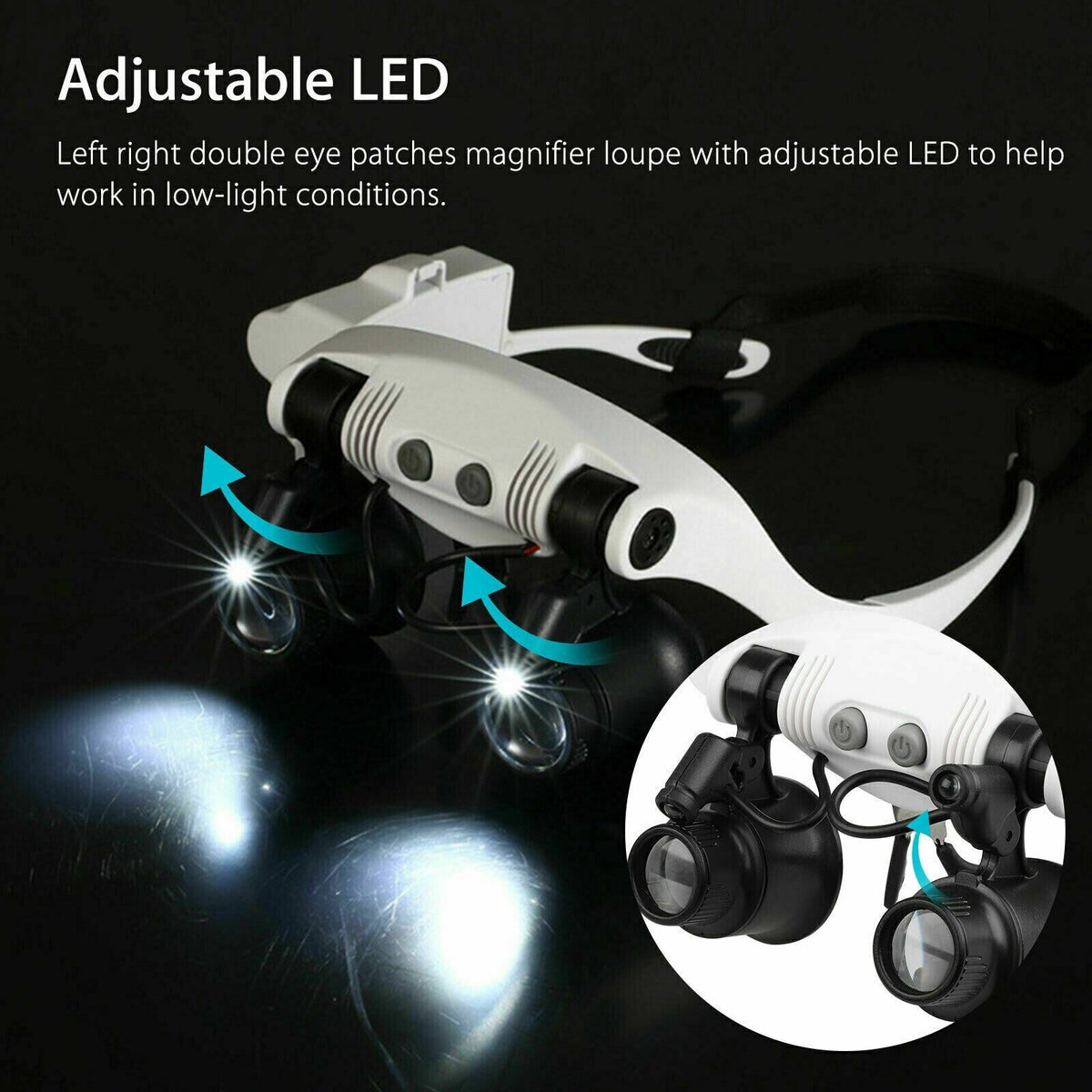 Vergrößerungslupe zum Tragen auf dem Kopf mit LED-Licht und 8 Vergrößerungslinsen