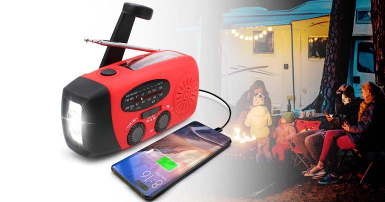 All-in-one-Notfallradio mit Solarzellen und Powerbank