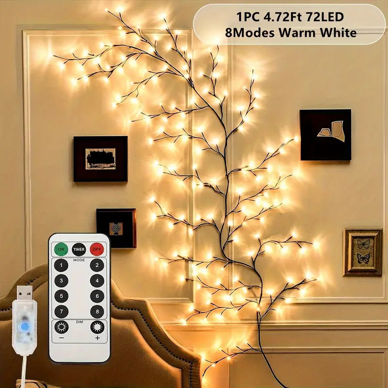 Lampada LED ad albero pieghevole con rami di salice – lampada decorativa USB con 8 modalità di illuminazione