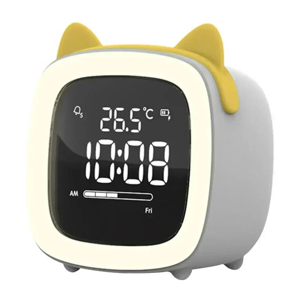 LED-Wecker mit Cartoon-Kaninchenmotiv und Nachtlicht, wiederaufladbar D