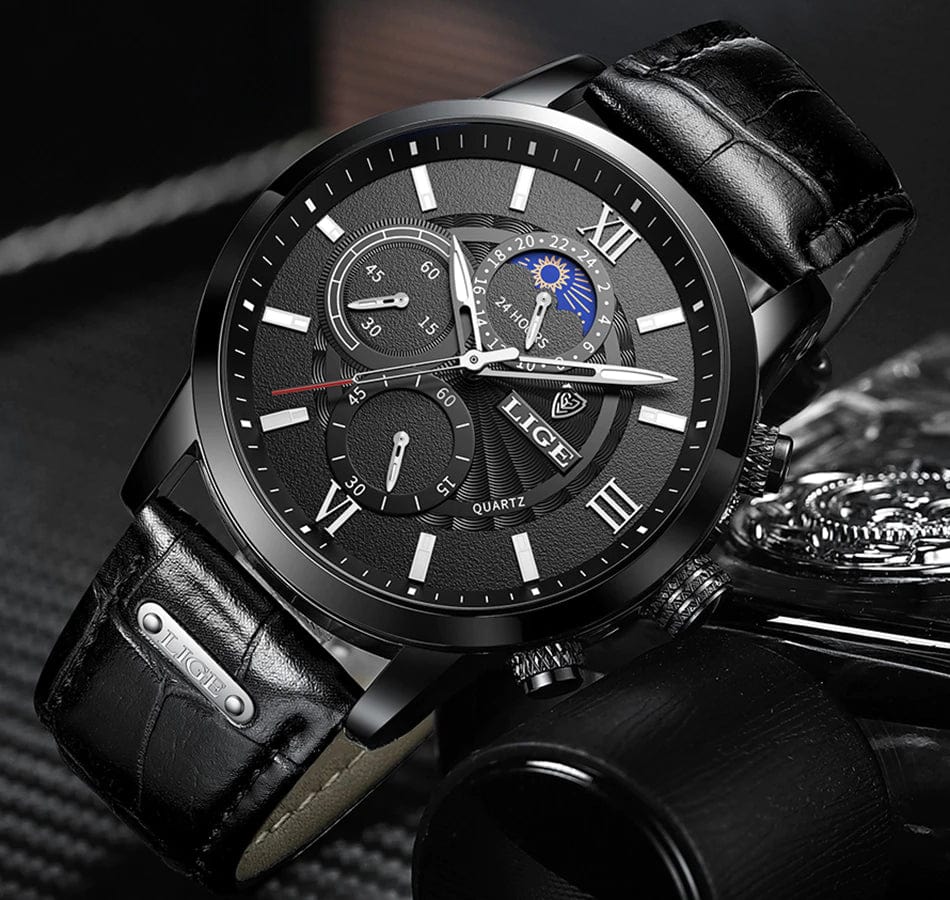 Enzo Vintage-Chronograph für Herren mit Lederarmband und römischen Ziffern