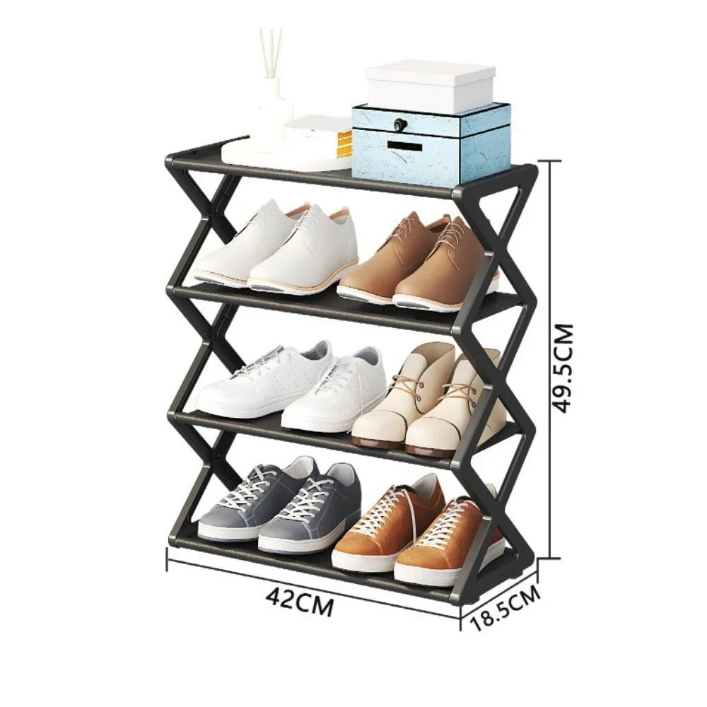Minimalistisches, vierstöckiges Schuhregal – kompakt, modern und platzsparend