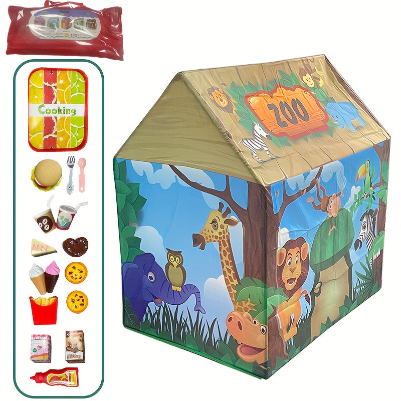 Safari-junglespeeltent met dierenmotief en burgerspeelset
