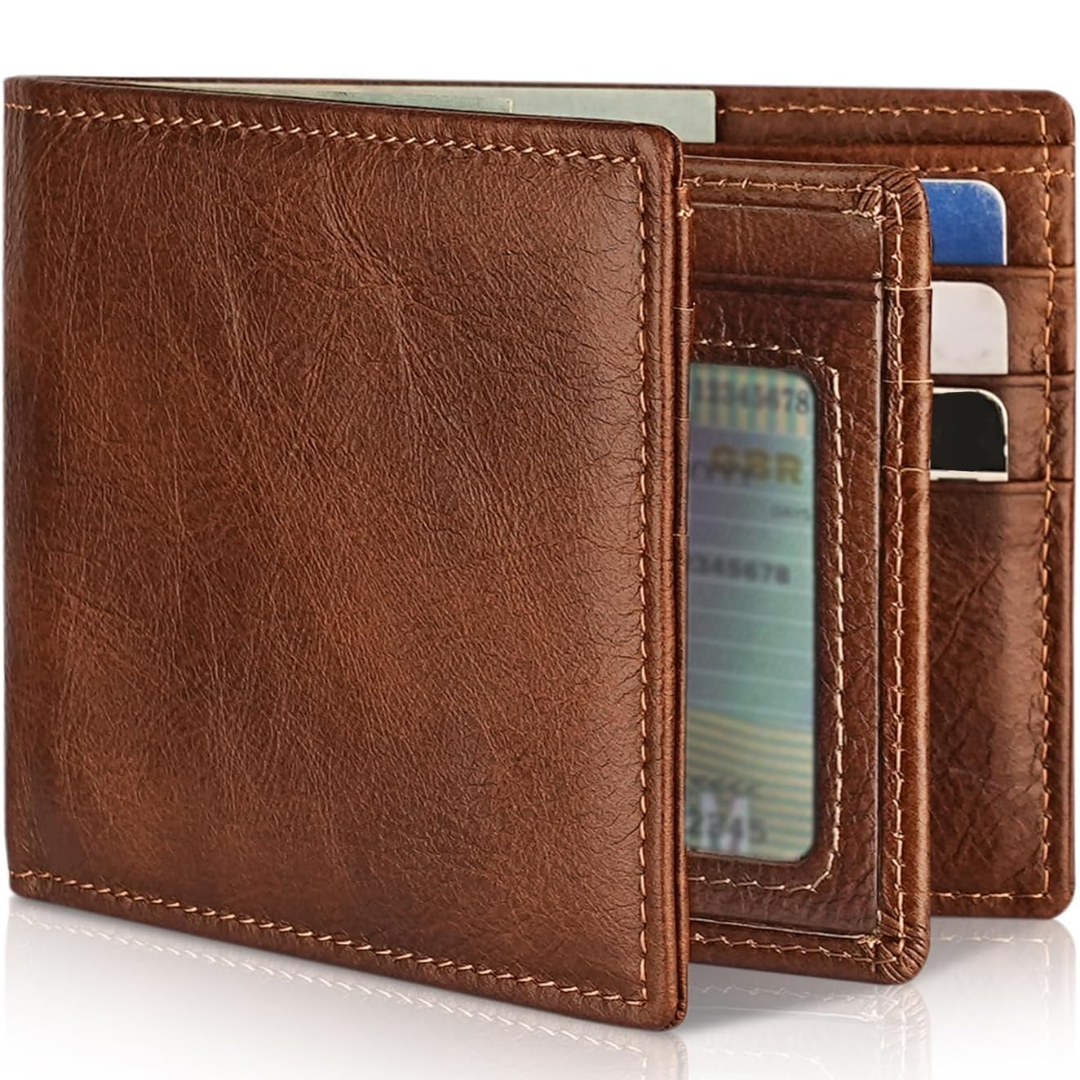 StitchCraft Herrenbrieftasche aus echtem Leder mit RFID-Schutz und schlankem Bifold-Design