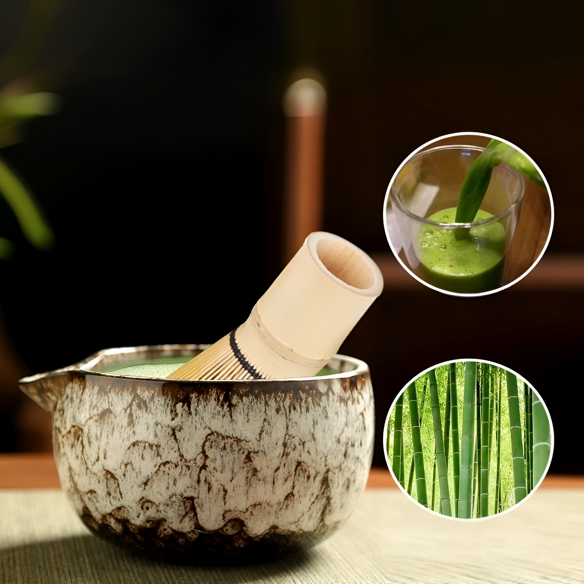 Set da tè matcha tradizionale da 6 pezzi in bambù e ceramica