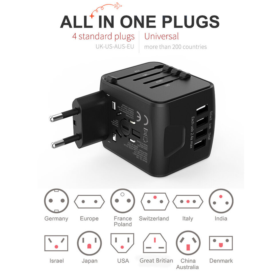 Ultimativer Reiseadapter mit USB-Anschlüssen und Universalsteckern