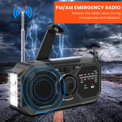 Radio portatile di emergenza – Alimentazione solare e a manovella