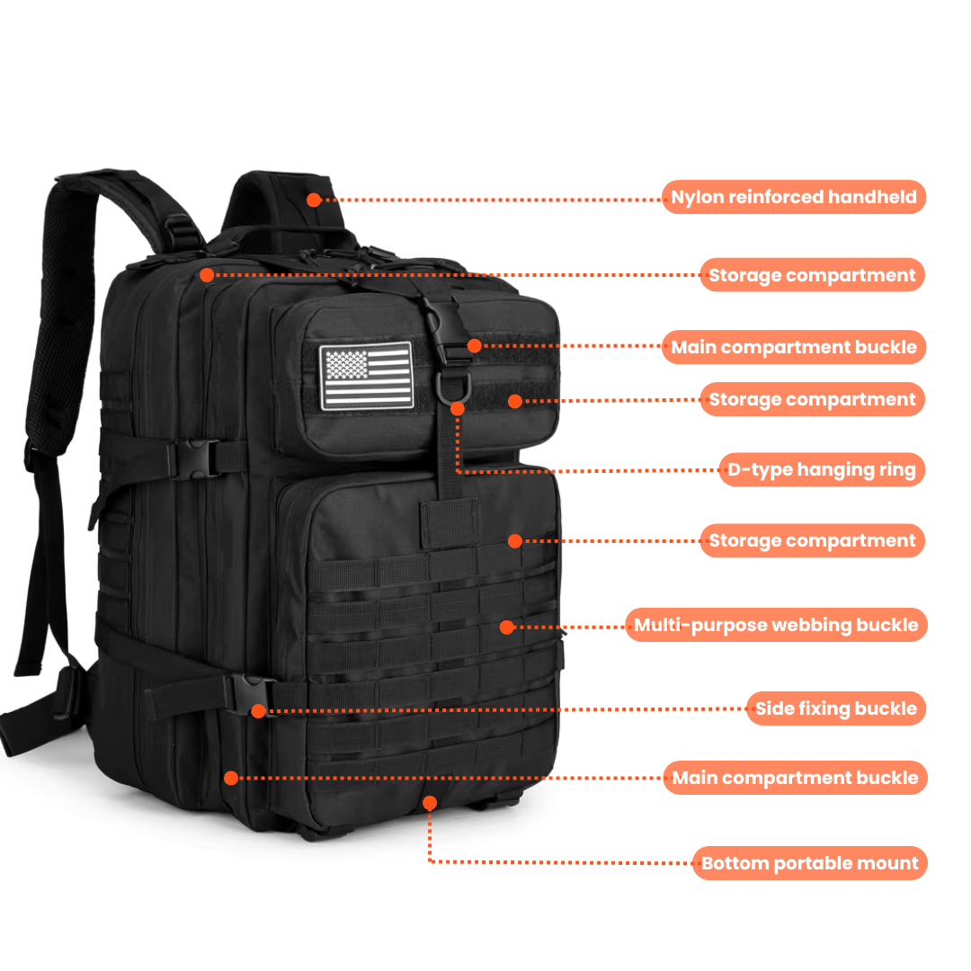 Zaino tattico e di emergenza 50L – Impermeabile, con sistema MOLLE, per la sopravvivenza