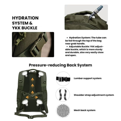 Zaino tattico da 25L impermeabile con sistema MOLLE e scomparto per sacca idrica