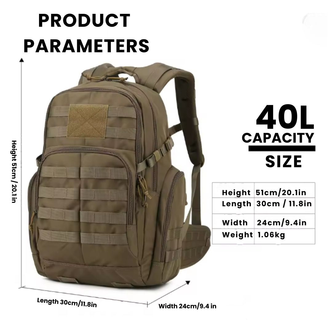 Zaino tattico da 25L impermeabile con sistema MOLLE e scomparto per sacca idrica