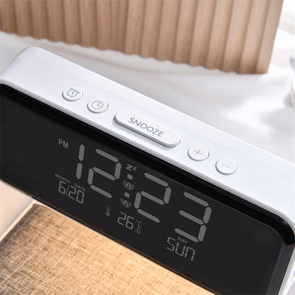 Lampada da comodino 3 in 1 con caricabatterie wireless e sveglia digitale