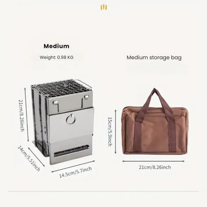 Stufa a legna pieghevole in acciaio inox – Portatile per campeggio e attività all'aperto