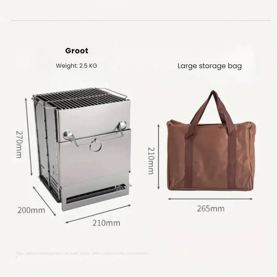 Stufa a legna pieghevole in acciaio inox – Portatile per campeggio e attività all'aperto