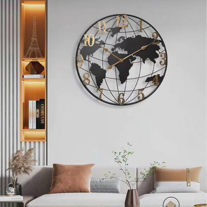 60 cm große Wanduhr mit Weltkartenmotiv in modernem, dekorativem Design