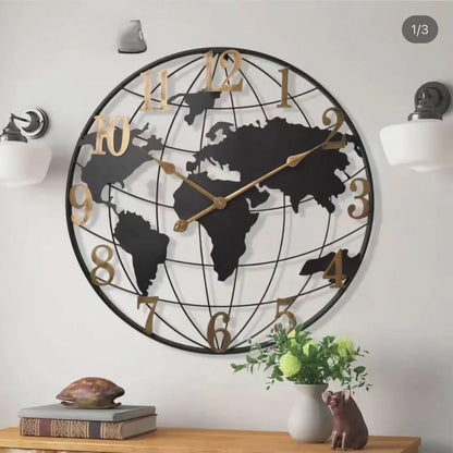 60 cm große Wanduhr mit Weltkartenmotiv in modernem, dekorativem Design