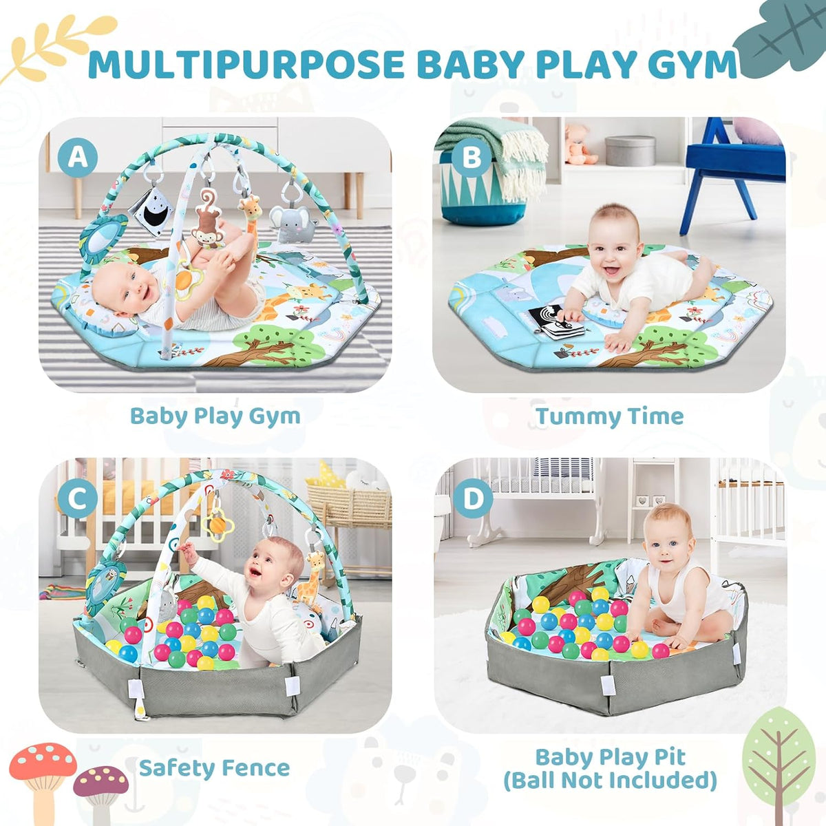 8-i-1 Babylegemåtte og Boldbassin Aktivitetsgym med Sanselegetøj