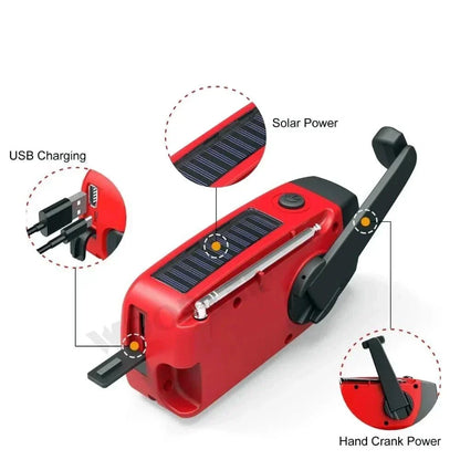 Radio d’emergenza tutto-in-uno con pannello solare e power bank