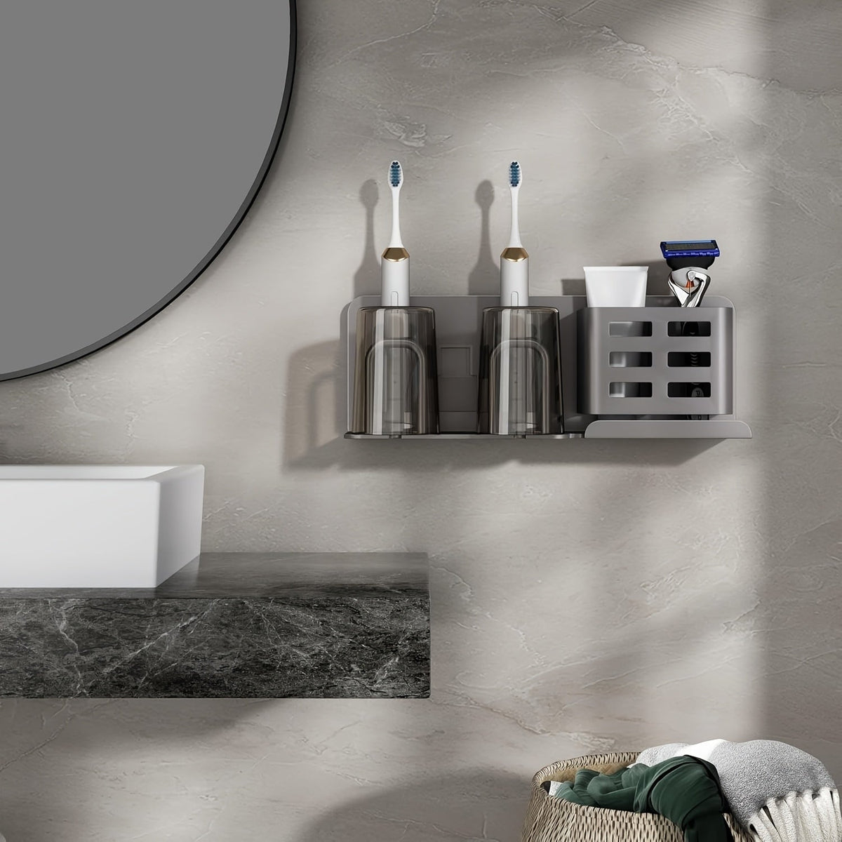 Portaspazzolini BristleHub da parete in alluminio per il bagno