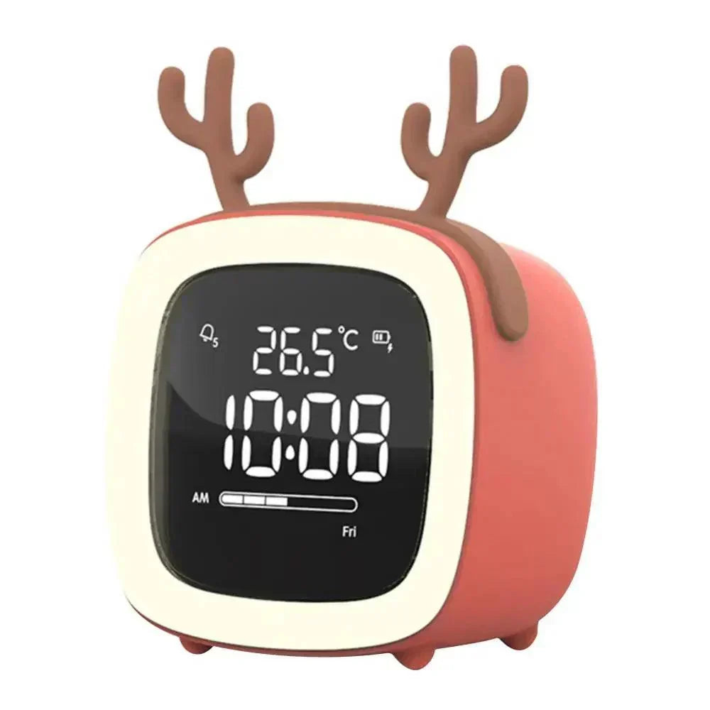 LED-Wecker mit Cartoon-Kaninchenmotiv und Nachtlicht, wiederaufladbar D