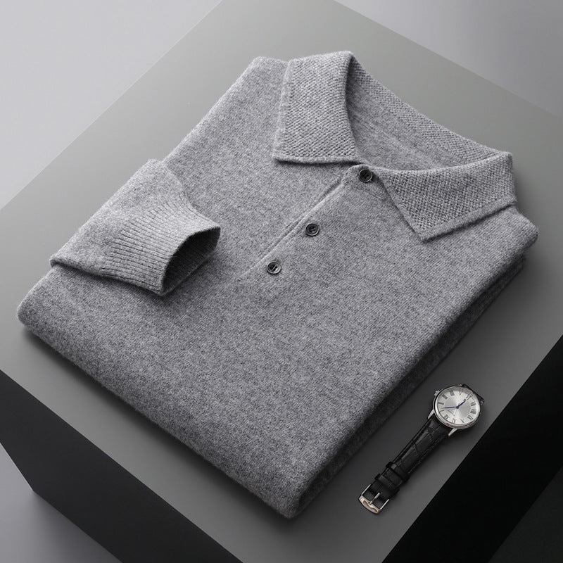 Polo a maniche lunghe in morbida maglia di cashmere e merino