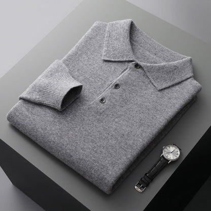 Polo a maniche lunghe in morbida maglia di cashmere e merino