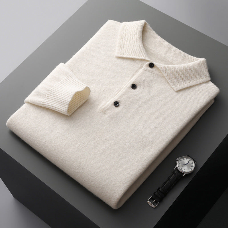 Polo a maniche lunghe in morbida maglia di cashmere e merino