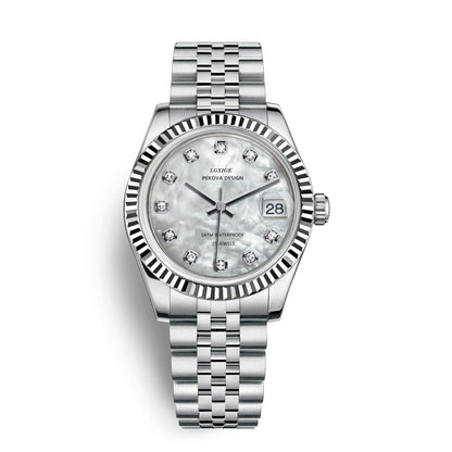 Klassische Armbanduhr aus Edelstahl Nr. 296, elegante minimalistische Damenuhr