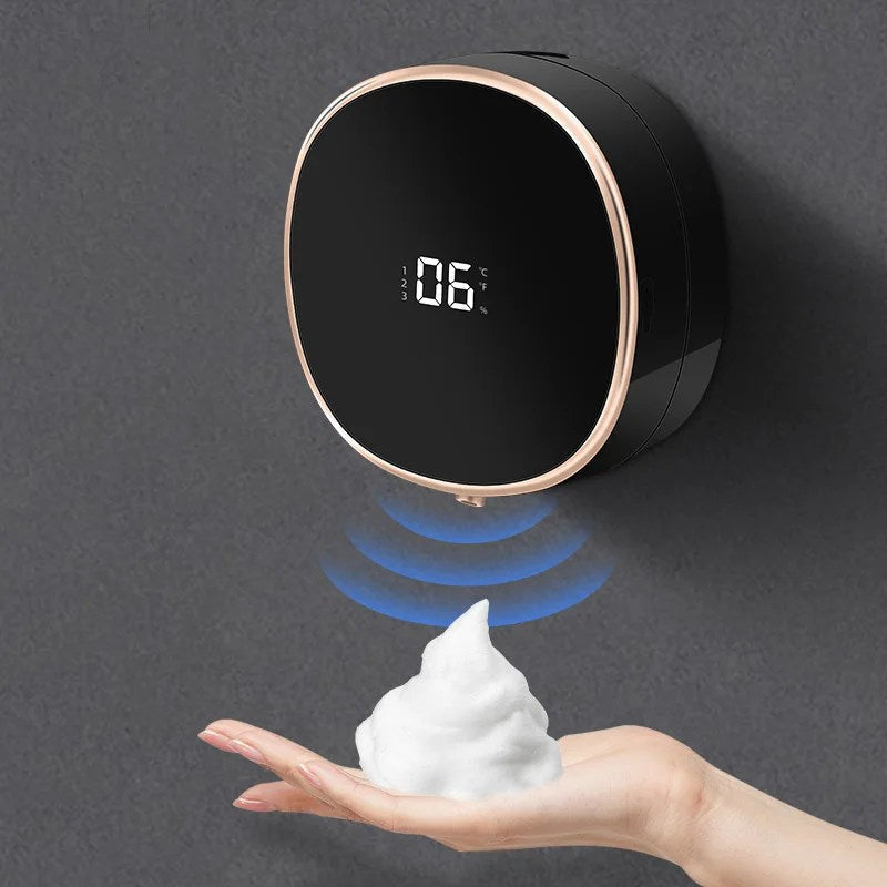 Cleon automatische zeepdispenser met contactloze sensor, led-display en oplaadbare wandbevestiging