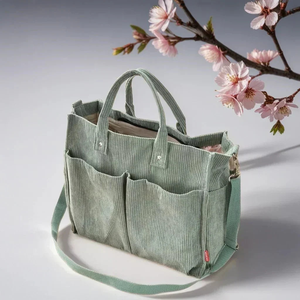 CordoTote klassieke corduroy schoudertas, ruime totebag voor dagelijks gebruik