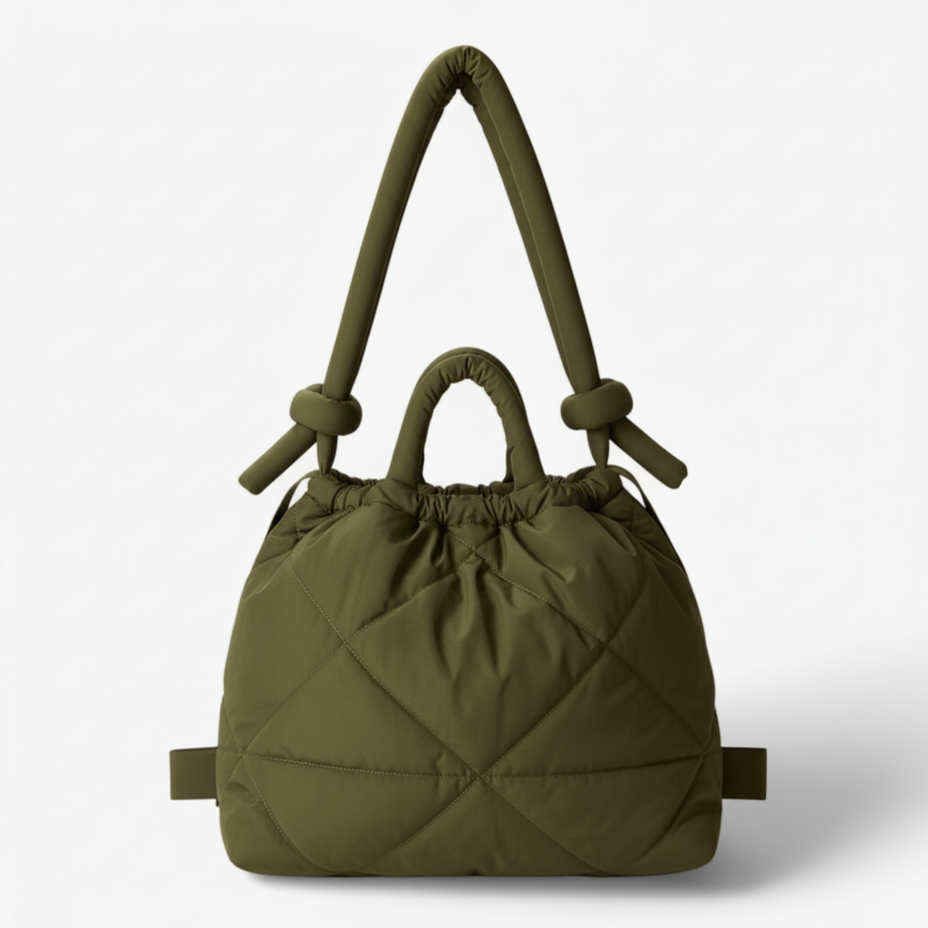 Olivengrøn quiltet puffer-taske