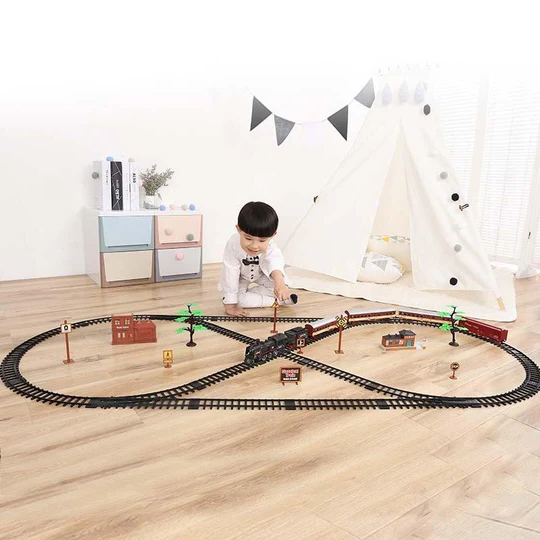 Deluxe HO-Modelleisenbahnset mit 39 Teilen, Beleuchtung und ovalem Gleis