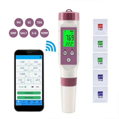Digitaler 7-in-1-Wasserqualitätstester mit App, pH, TDS, Salzgehalt und Temperatur