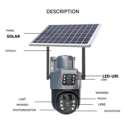 Telecamera di sorveglianza wireless solare 4K DualGuard con controllo a 360°
