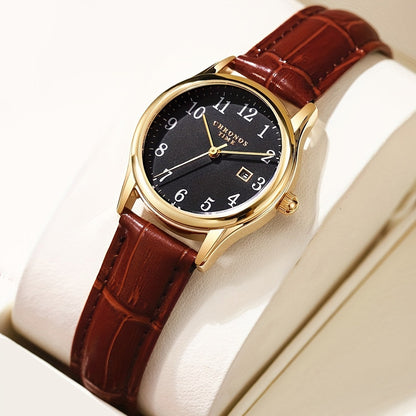 Elegante Quarzuhr für Damen mit Kunstlederarmband und minimalistischem Design