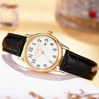 Elegante Quarzuhr für Damen mit Kunstlederarmband und minimalistischem Design