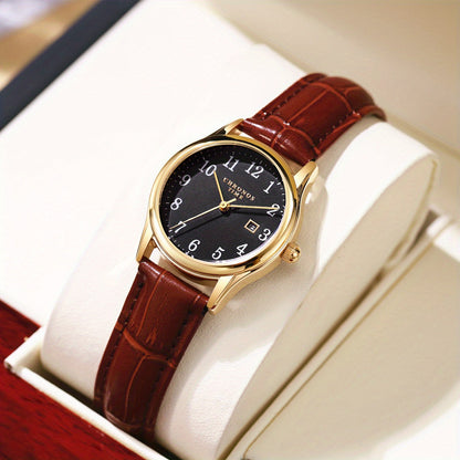 Elegante Quarzuhr für Damen mit Kunstlederarmband und minimalistischem Design