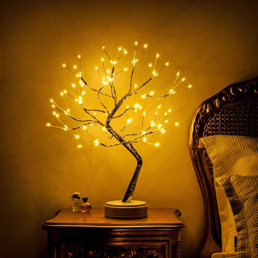 Incantevole lampada in legno con 108 luci LED e rami regolabili