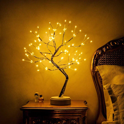 Incantevole lampada in legno con 108 luci LED e rami regolabili