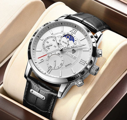 Enzo Vintage-Chronograph für Herren mit Lederarmband und römischen Ziffern
