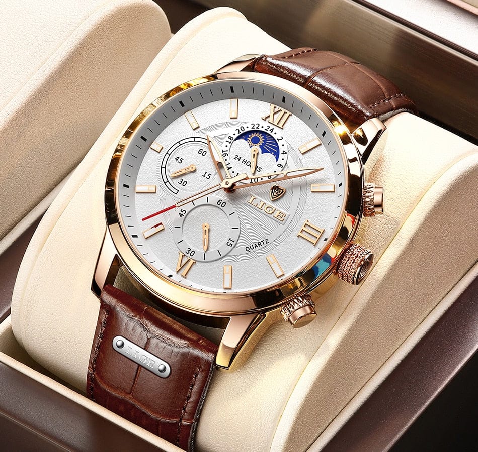 Enzo Vintage-Chronograph für Herren mit Lederarmband und römischen Ziffern