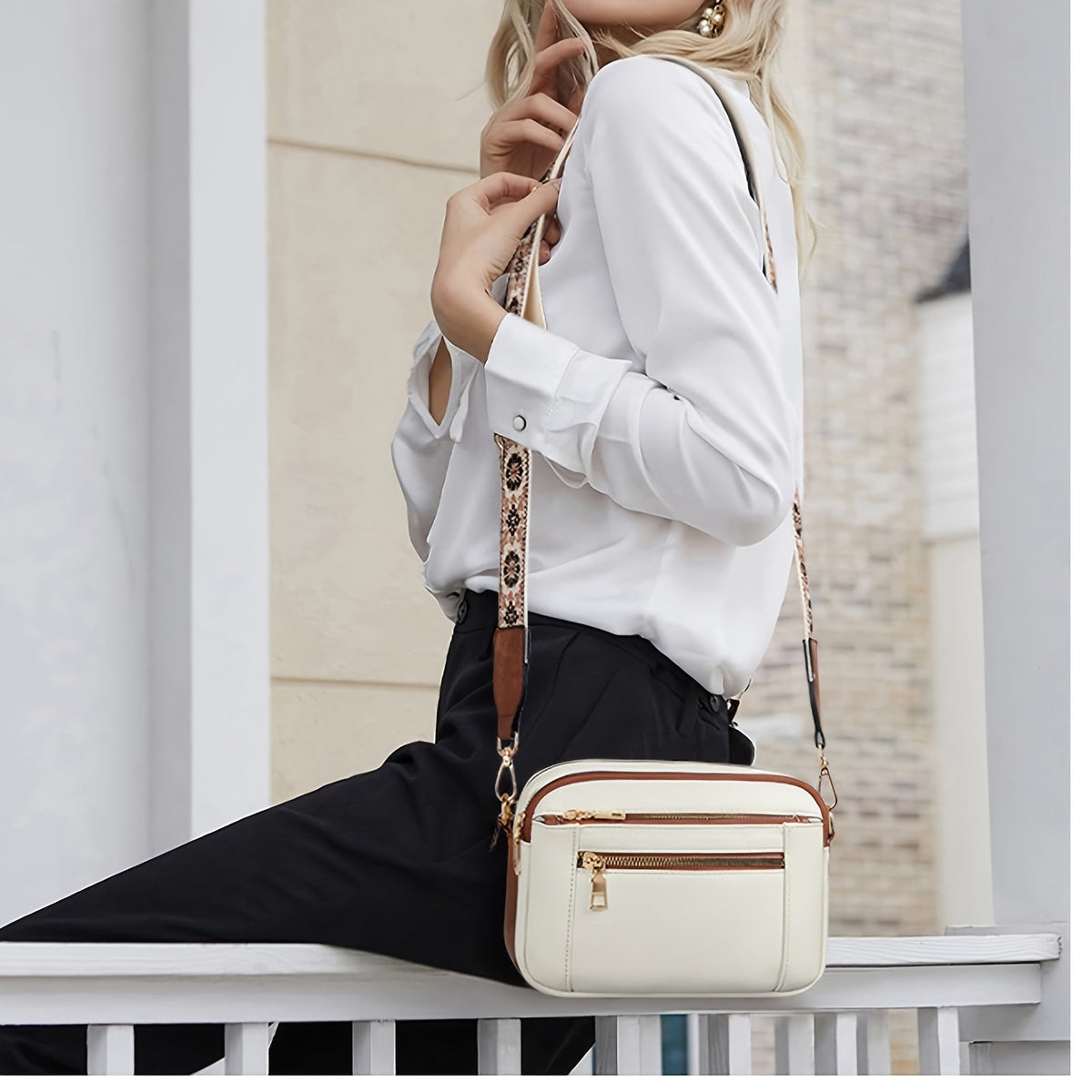 Evelien-Schultertasche für Damen mit mehreren Reißverschlussfächern
