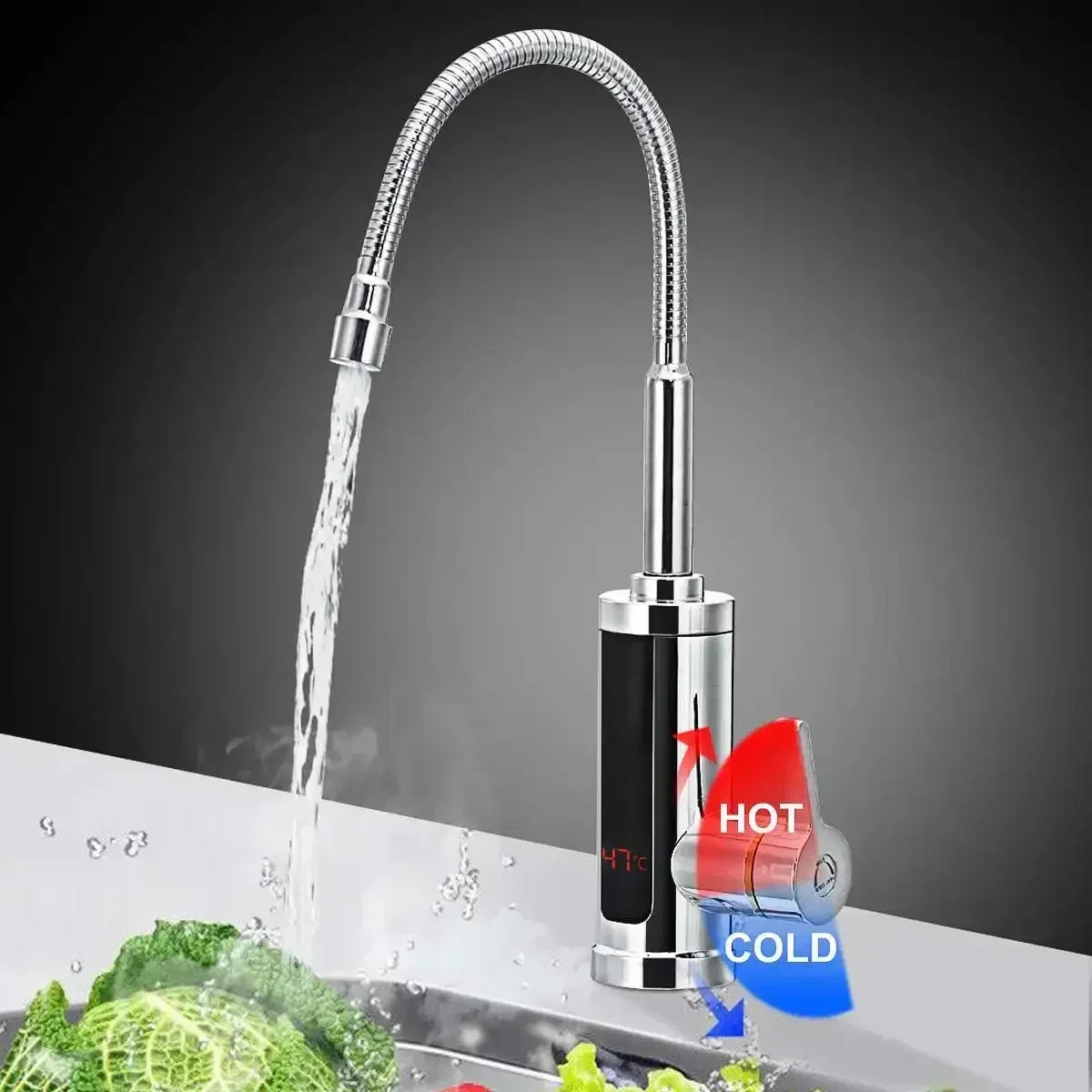 Rubinetto FlowHeat istantaneo con acqua calda e indicatore della temperatura