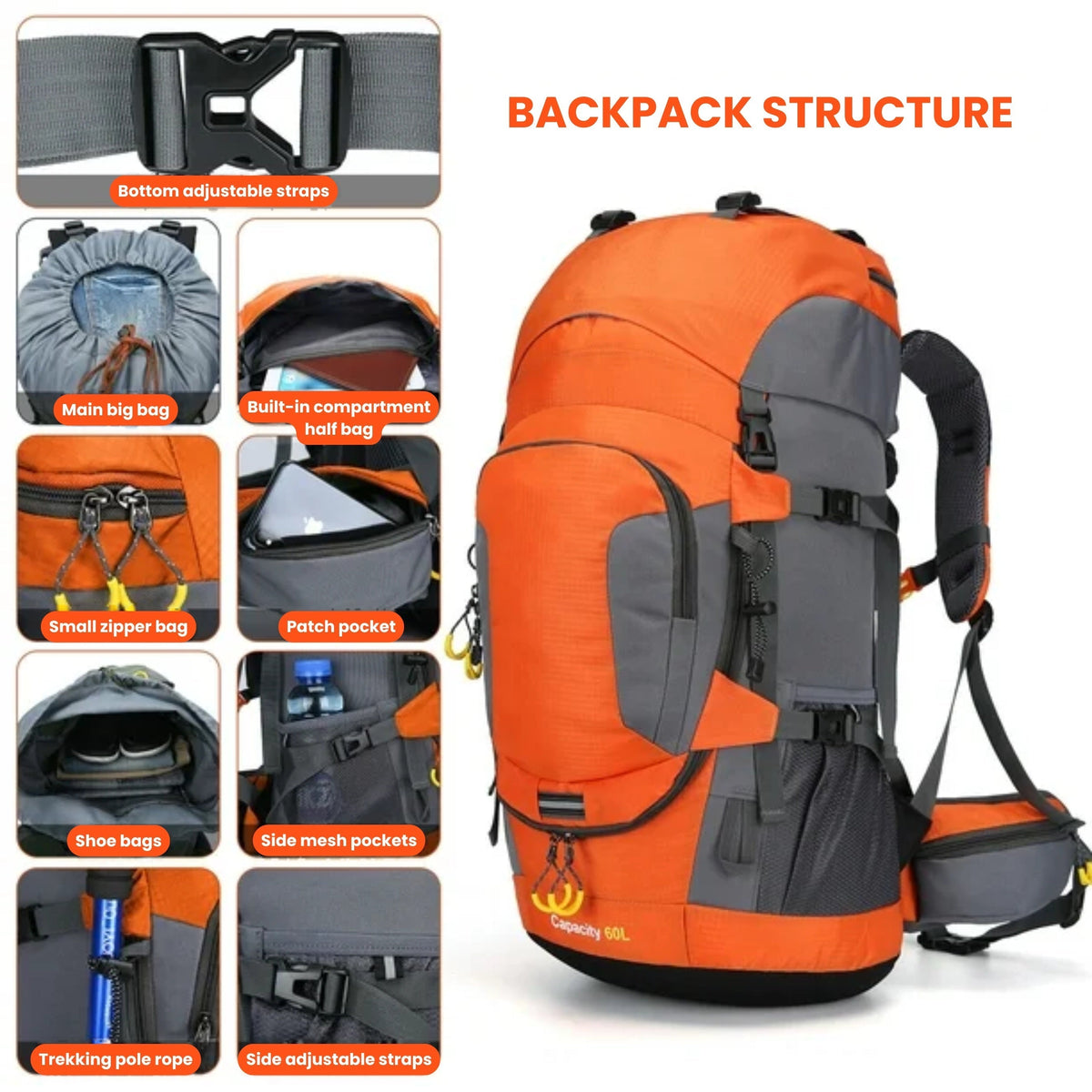 Zaino impermeabile da 60L – Ampio zaino da outdoor e da trekking per le tue avventure