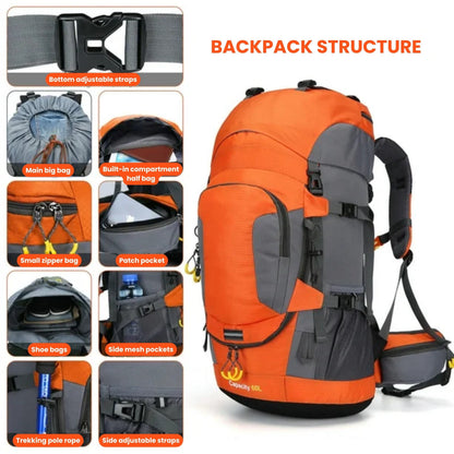 Zaino impermeabile da 60L – Ampio zaino da outdoor e da trekking per le tue avventure