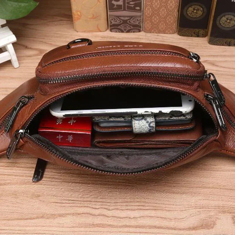 Ægte Koskind Læder Bæltetaske til Herre med Stor Kapacitet – Crossbody Rejsetaske