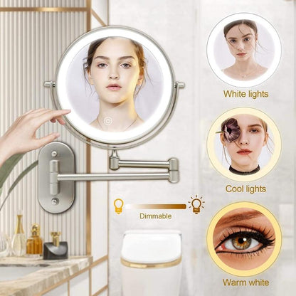 GlamGlow LED-Make-up-Spiegel mit Vergrößerung, Touch-Beleuchtung und 360°-Drehung