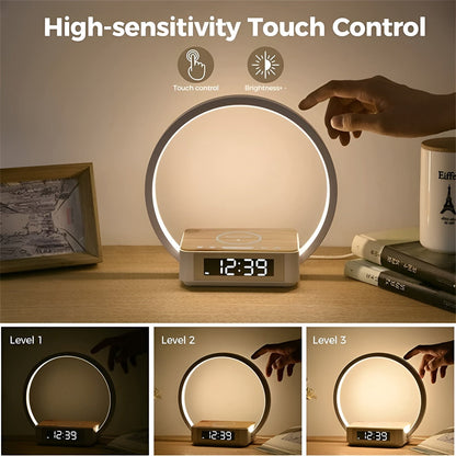 GlowMax 3-in-1-led-tafellamp met draadloze oplader, wekker en aanraakbediening