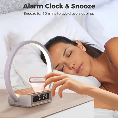 GlowMax 3-in-1-led-tafellamp met draadloze oplader, wekker en aanraakbediening