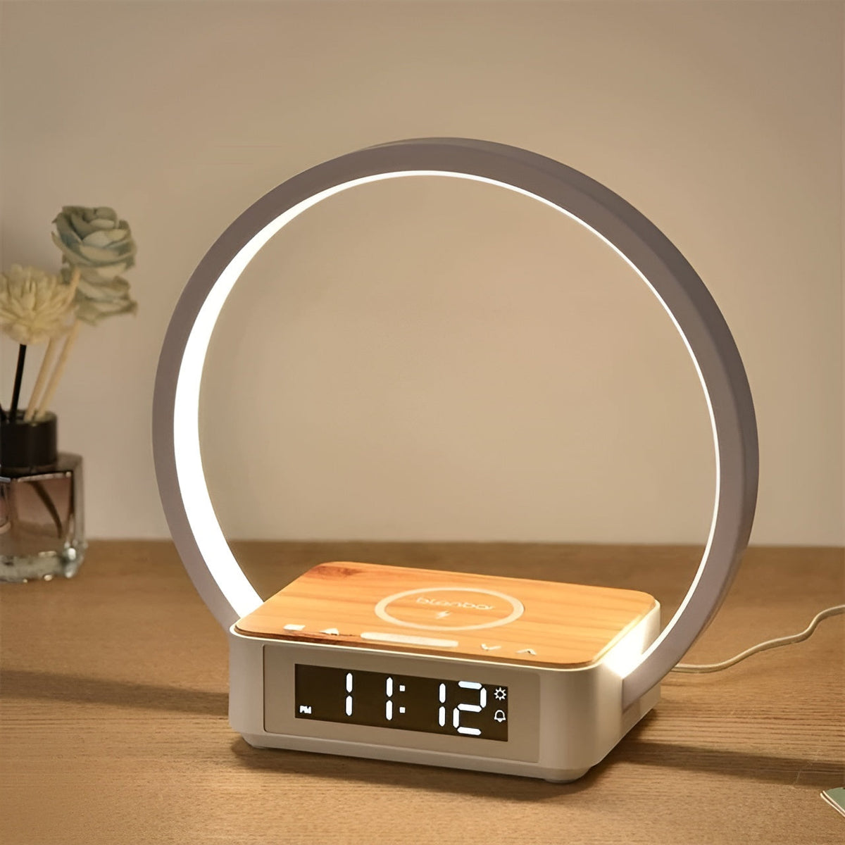 GlowMax 3-in-1-led-tafellamp met draadloze oplader, wekker en aanraakbediening
