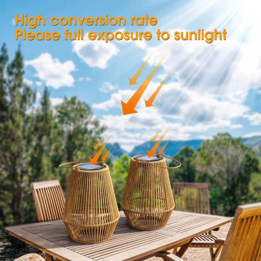 Lanterna solare intrecciata a mano per giardino con illuminazione LED impermeabile